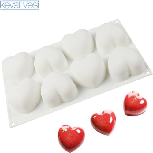 8 Heart Mousse Cake Mold French Dessert Silicone Mold Valentines Day Chocolate Jelly Baking Tools Cake Decorating Tool