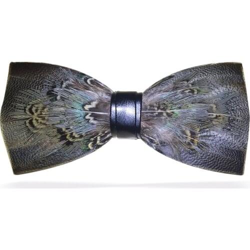 Mens Creative Feather Bow Tie, Deep Gray Grey, Hand Made, with Gift Box Luxury for Wedding Party Business Dress Best Man
