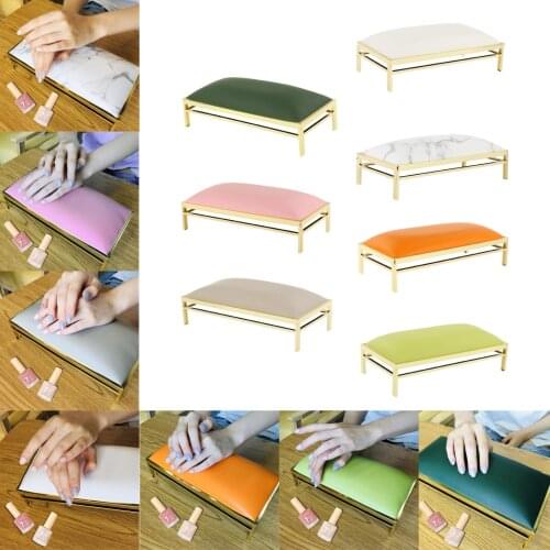 PU Leather Hand Rest Pillow Manicure Nail Art Arm Pillow Table Stand Stain Resistant, Metal Frame for Nail Salon