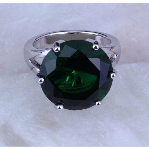 Love Monologue Noble Huge Green imitation Emerald Silver Color Rings for Women Jewelry J0315