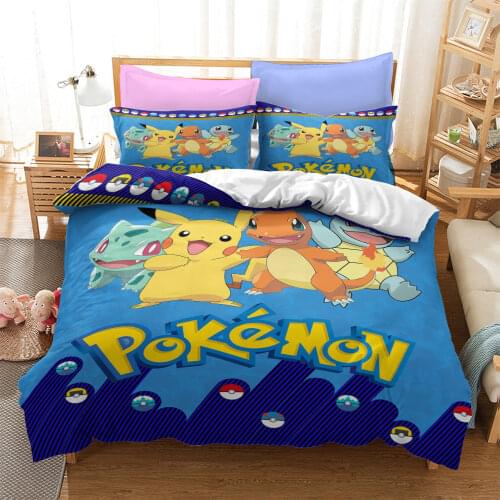 3pcs Pokemon Bedding Set Quilt Cover Pikachu 3D Cartoon Printed High Quality Bed Sets Spead Child Kid Bedroom Bed Cover