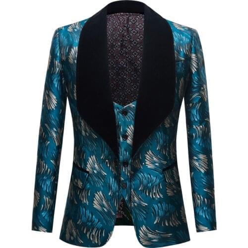 2 Pieces Green PrintingSlim Fit Set Wedding Suits Mens Suits Prom Tuxedos Grooms Jacket Wedding Party Suits Party Prom Dress