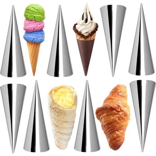 Cream Horn Molds 12Pcs Large Size Baking Cones Stainless Steel Roll Horn Forms Conical Danish Pastry Croissant Cones Moulds