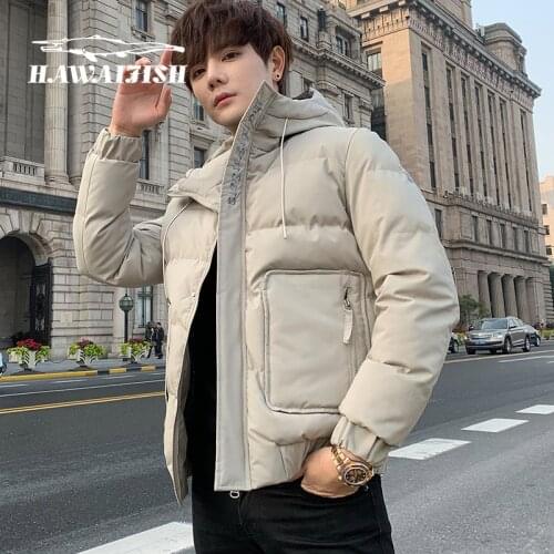 Mens Jackets Loose Cotton-padded Jacket Solid Color Hooded Down Jacket Cotton-padded Jacket Male Students Warm Hooded Parkas