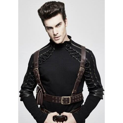 PUNKRAVE Mens Steampunk Cross Strap Clips Waist Belt Punk Leather Detachable Bag Girdle