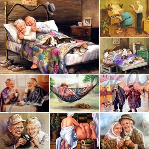 Xaviera 5D Diy Diamond Painting Cartoon Old Couple Cross Stitch Kit Full Drill Square Embroidery Mosaic Romance Handmade Gifts