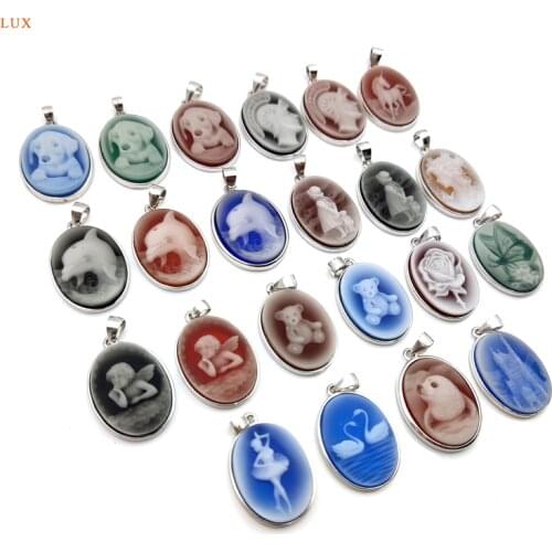 Natural New Custom Flatback Engrave Cabochon Cameo Jewelry Oval Shape Cut Gems Pendants Horse maternal love Jewelry Jewellery
