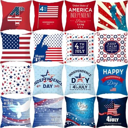 American Independence Day Pillowcase Plush Digital Printing Pillow Cover Home Decoration Car Pillow Cover Fourth of July