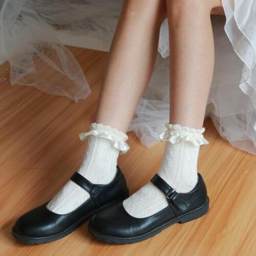 1 Pair Women Lolita Socks Cosplay Middle Tube Ruffle Cotton Socks Cute Sweet Girl Gift Princess Socks High Quality