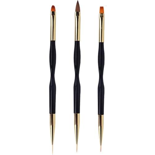 New Double head Nail Art Brush Pen Liner Nail Brush Polish Painting Drawing Brushes set Manicure Tools Set Kit Copper pen Polish