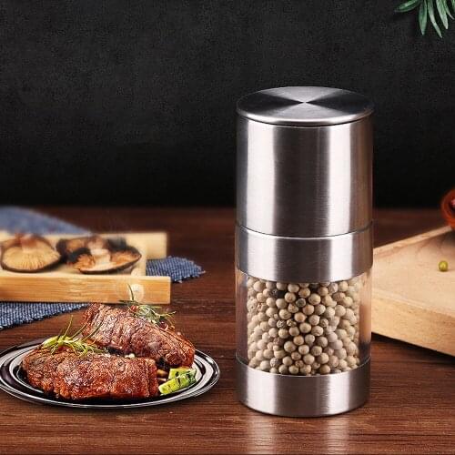 NEW Stainless Steel Manual Pepper Coarse Salt Seasoning Grinder Home Kitchen Tool Ceramic Grinding Core Transparent Bottle