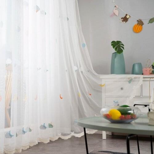 New Tulle Sheer Cartoons Embroidered Window Curtains for Home Living Room Childrens room Decoration in the Kitchen Cafe Curtain