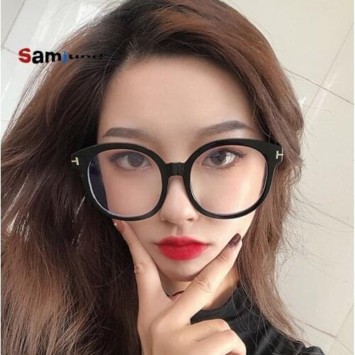 Samjune Square Eye Glasses Frames for Women Ladies Flat Mirror Clear Frame for Myopia Eyeglasses Retro PC Frame Fake Glasses