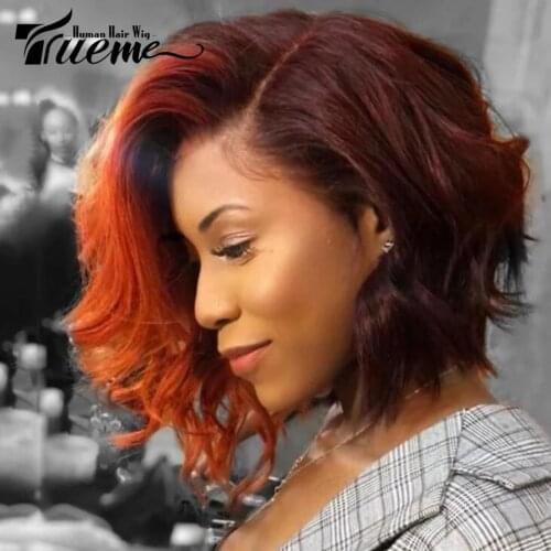 Trueme Bob Lace Front Human Hair Wigs Short Loose Curly Bob Lace Wig Ombre Blonde Orange Brown Water Wave Lace Human Hair Wig