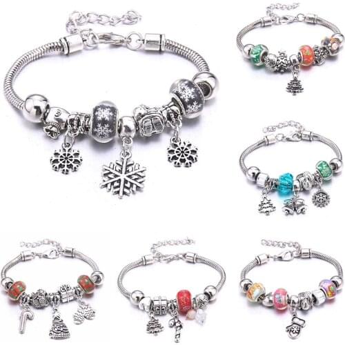 Christmas Charm Bracelet & Bangles Snowman with snowflakes beads Brand Bracelets For Women New Year gift Christmas Jewelry