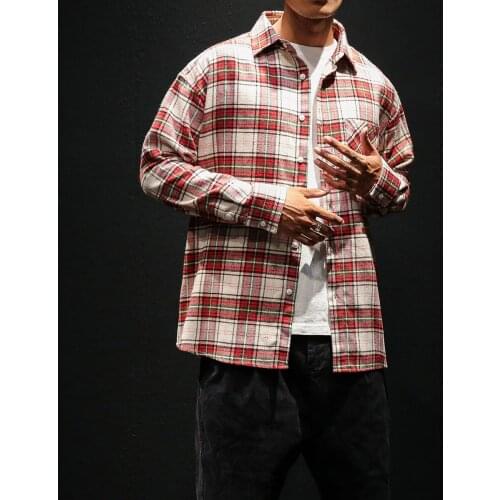 New Fashion Mens Plaid Shirts Long Sleeve Cotton Shirts Casual Slim Fit Tops Male Harajuku Streetwear Jacket Shirt Dropship