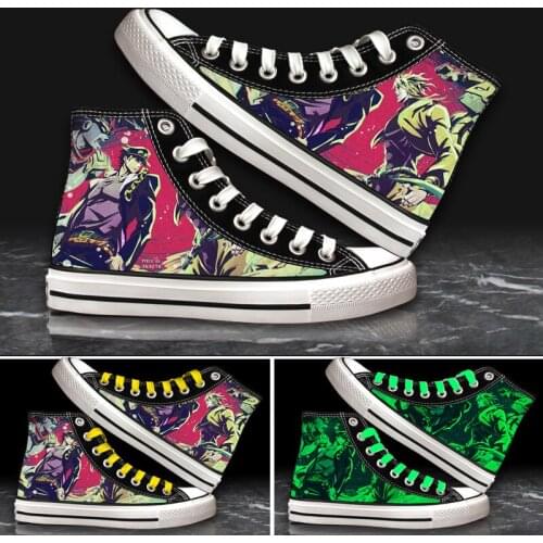 Unisex Anime Graffiti Jonathan Joestar Noctilucent Casual Canvas Shoes Kujo Jotaro Flat duck shoes Sneakers