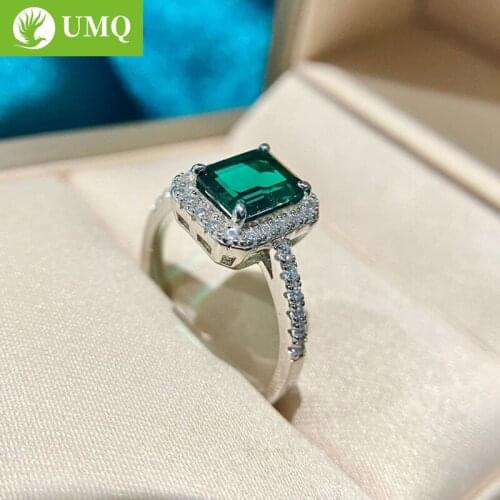 UMQ Vintage 925 Sterling Silver Created Moissanite Emerald Gemstone Engagement Wedding Ring Wedding Fine Jewelry Wholesale