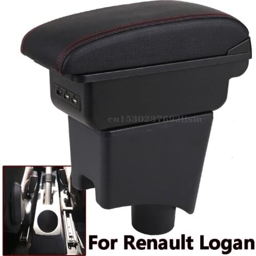 For Renault Logan 2 central Store content Storage box Double armrest box with Ashtray Cup holder accessories Russian version