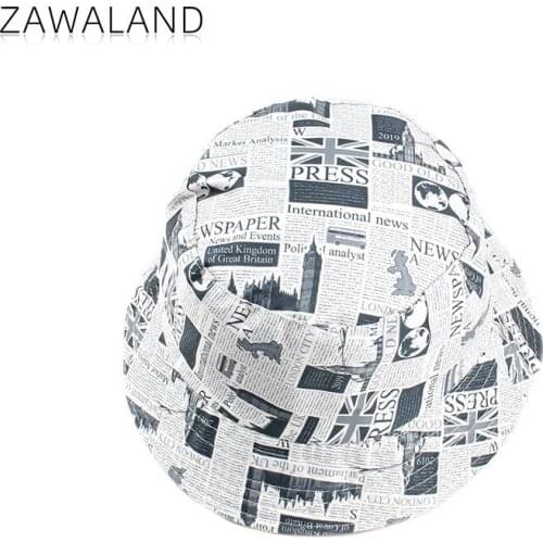 Zawaland Creative Newspaper Pattern Basin Hats Street Fashion Men Women Outdoor Casual Fisherman Hats New Printing Bucket Caps