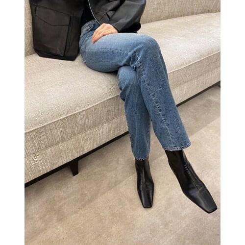 Asymmetrically Cut Vintage Straight Nine-point jeans woman Jeans Pants