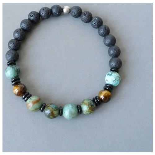 African Turquoises Bracelet Natural Black Lava Stone Bracelet Boho Wrist Bracelets Fashion Mens Bracelet Best Gift For Men