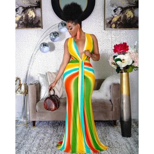 Women Summer Vintage Boho Striped Long Maxi Evening Party Beach Dress Backless Strap Sundress Women Clothes