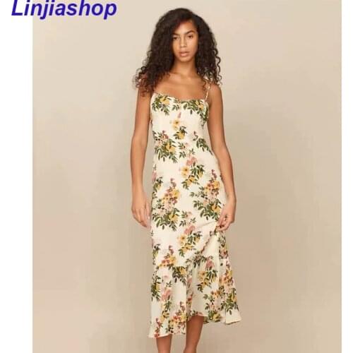 Vintage Prairie Chic Floral Print Sexy Sling Dress Women Sleeveless A-line Holiday Summer Long Dress Female Vestido