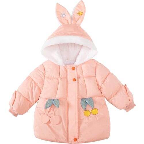 0-4 years old new winter girl sweet cherry printed cotton padded baby cute cartoon rabbit ear thickened Plush coat