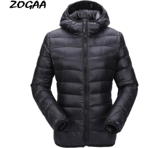 ZOGAA Women Ultra Light Winter Down Coat Casual Puffer Jacket Zipper Hooded Duck Down Parka Jackets Slim Solid Women Parkas