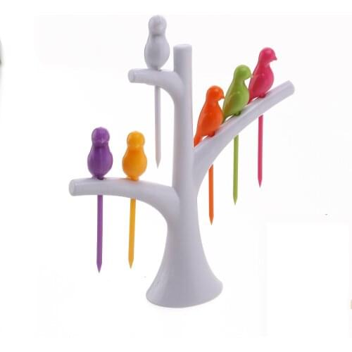 Tree And Bird Shaped Toothpick Fruit Fork Kitchen Table Decoration Accessories Party Tableware (White)