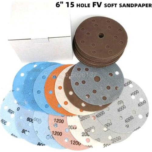 1PCS 6 Inch 15-HOLE Fv Superfine Film Sanding Disc Waterproof Sandpaper Wet/dry Automotive Paint Flexible Soft Sand Paper Hook