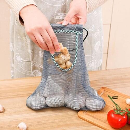 1Pcs Fruit Vegetable Net Multi-purpose Long Handle Ginger Garlic Onion Totes Sorting Storage Bag Kitchen Supplies Reusable