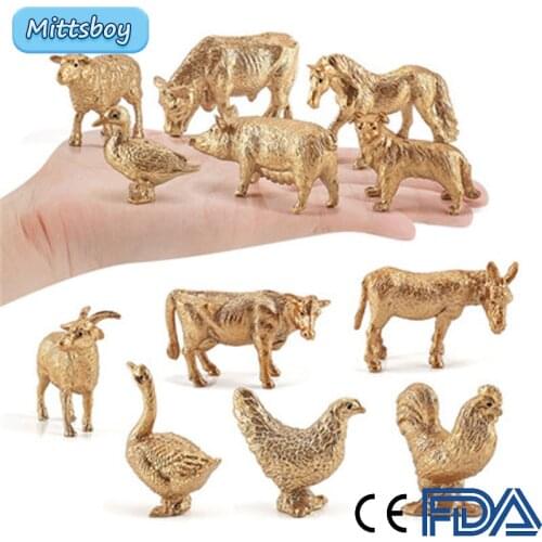 12Pcs Solid Simulation Farm Ranch Mini Figure Toy Poultry Gold Animal Model Pig Cow Sheep Duck Goose Dog Chicken Accessorie Gift