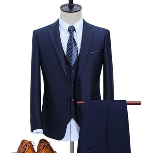 2019 Blue Mens High Quality Suits Mens Slin Fit Business Wedding Suits Men One Button Custom Suits 3 Pieces Jacket Vest Pants