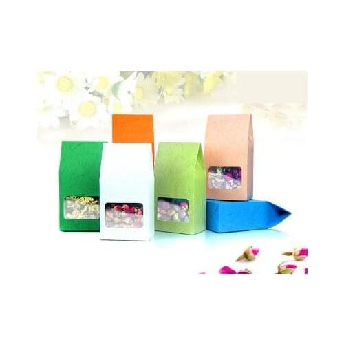 8*5*15.5cm Embossing Kraft Paper tea Packaging Bag With Clear Window,retail Plastic window box For Food,Standing Up Paper bag