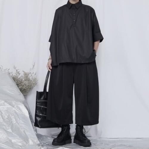 Japanese Yamamoto style casual pants mens drape wide-leg pants original trend dark mens nine-point pants loose straight-leg pa