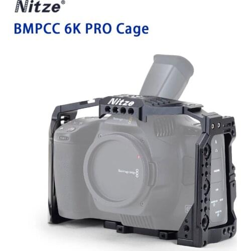Nitze T-B01A Cage for BMPCC 6K Pro Camera Protective Case Aluminum Alloy with built-in NATO Rail 1/4" 3/8" Screw ARRI hole