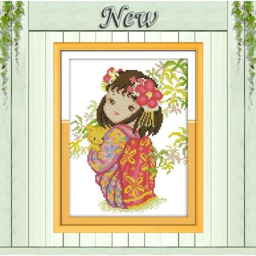 Lovely kimono girl cat Home Decor Counted Printed on canvas DMC 11CT 14CT Cross Stitch Needlework Sets embroidery kits paintings