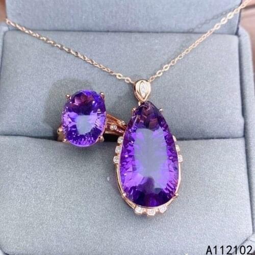 KJJEAXCMY fine jewelry 925 sterling silver inlaid natural natural Amethyst Womens popular water drop large pendant ring set sup