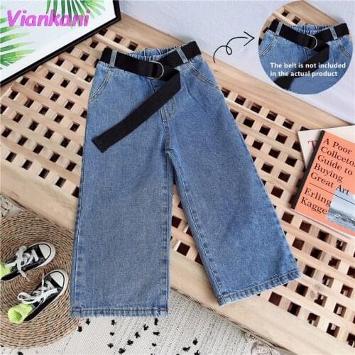 Classic Childrens Clothing Cotton Solid Color Zipper High Waist Loose Jeans 2021 New Chao Fan Casual Boutique Trousers
