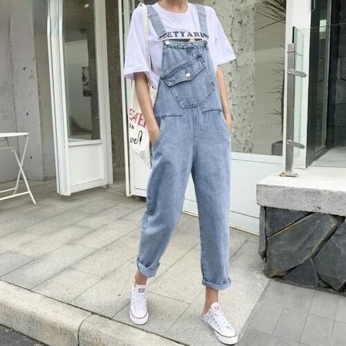 Jumpsuits Women Denim Ankle-length Irregular Pocket Straight Korean Style Students Female Jumpsuit Trousers All-match Summer