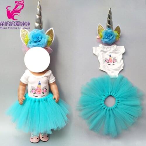 18" doll clothes set for 43cm Baby doll lace unicorn tutu dress doll clothes for 17" doll coat children gifts