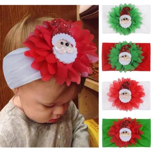 Cute 1PCS Christmas Day Gifts Chiffon Flower Baby Girls Headband Elastic Newborn Toddler Turban Headwraps Headwear Photo Props