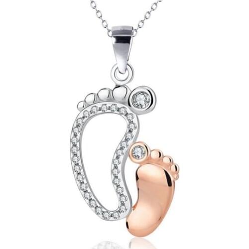Fashion Crystal Lovely Feet Pendant Necklaces Mom Baby Mothers Day Gift Jewelry Mother Child Foot SilveryChain Locket Necklace