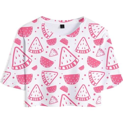 New Print Fruits watermelon Girls Womens Fashion 3D T-shirt Exposed navel Short Seelve T-Shirts Summer Soft Fruits Casual Tees