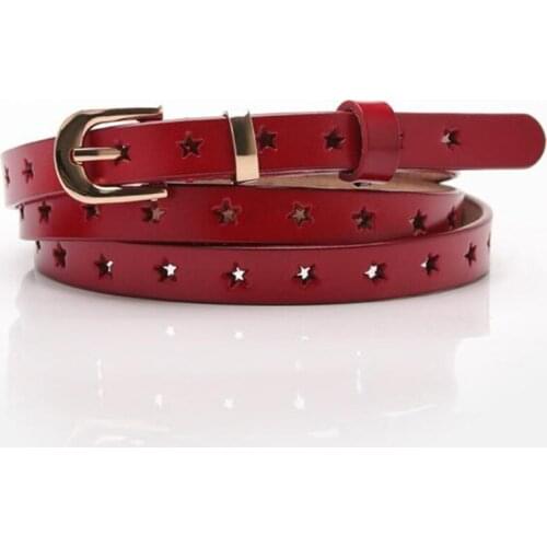 New Waistband Split Leather Belt Female Star Hollow All-Match Sweater Skirt Pants Decorative Pure Cowhide Knot Small Band