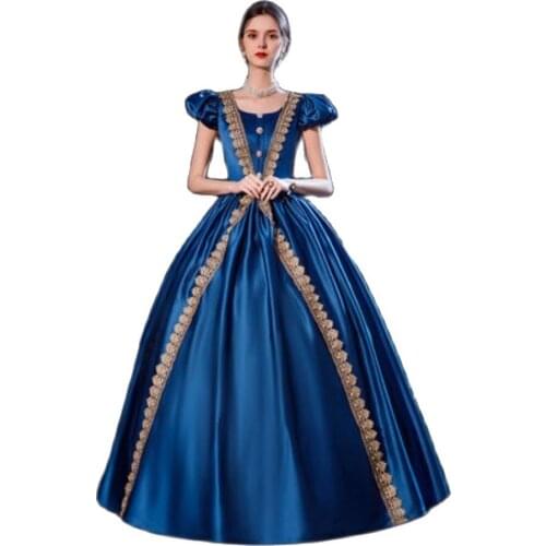 Victorian dress rococo gown palace costume Lake Blue studio photo drama performance British princess dress victorian dress