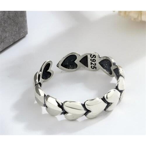 Simple Personality Ins Glossy Love 925 Sterling Silver Jewelry Sweet Heart With Heart Exquisite Popular Opening Rings R278