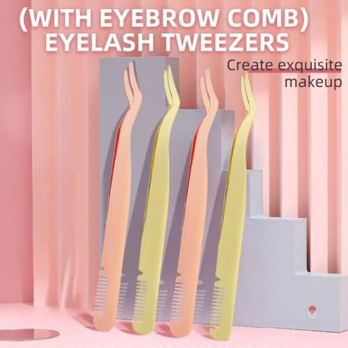 Eyelash Tweezers Eyebrow Comb Rose Gold Stainless Steel Face Hair Removal Eye Brow Trimmer Eyelash Clip Cosmetic Makeup Tools